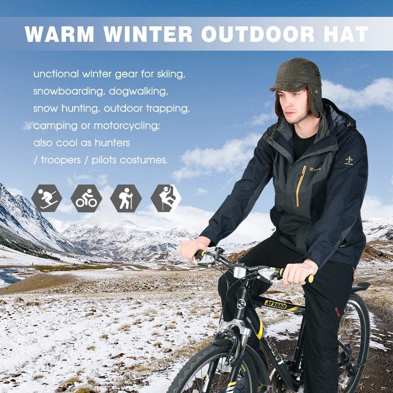 Comhats Unisex Pilot Earflap Hat Aviator Cap Faux Leather Adult Brown Women Winter Trapper Hunting - Image 3